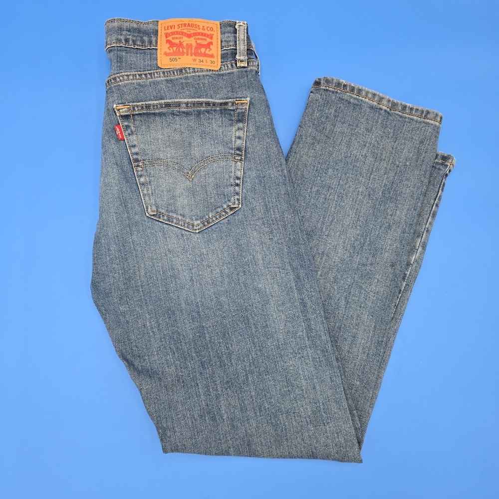LEVI'S 505 Blue‎ Regular Fit Jeans 34x30 (See Pictures) Stonewashed Straight leg
